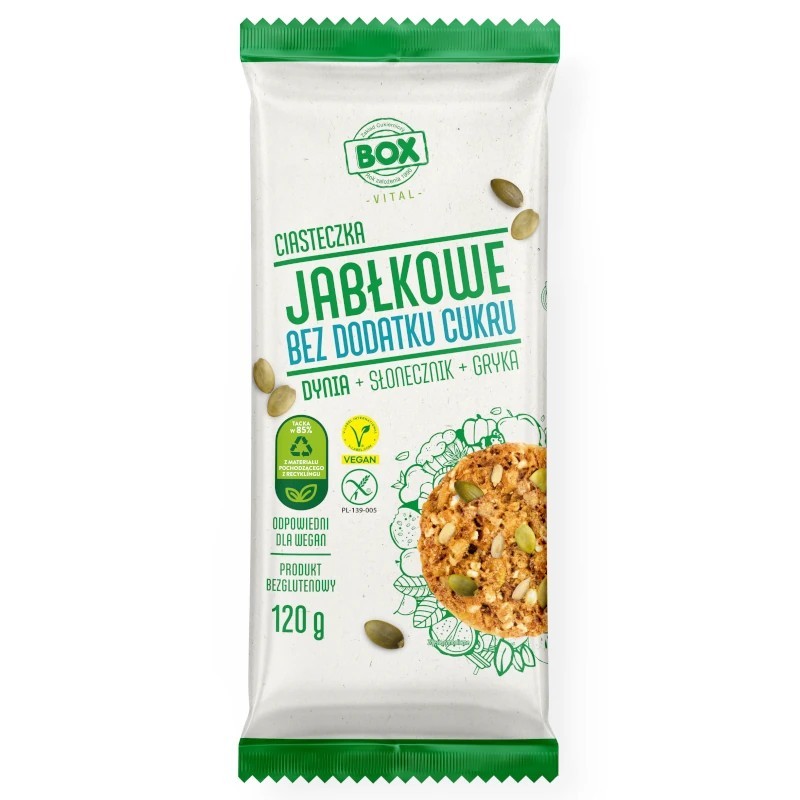 BOX Vegan Gluten-Free Cookie. Apple with Pumpkin, Sunflower, Buckwheat
