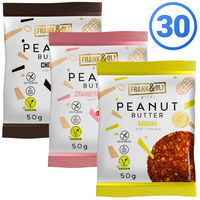Zestaw 30 ciastek z masłem orzechowym Frank&Oli - po 10 ciastek w trzech smakach - (30x50g)