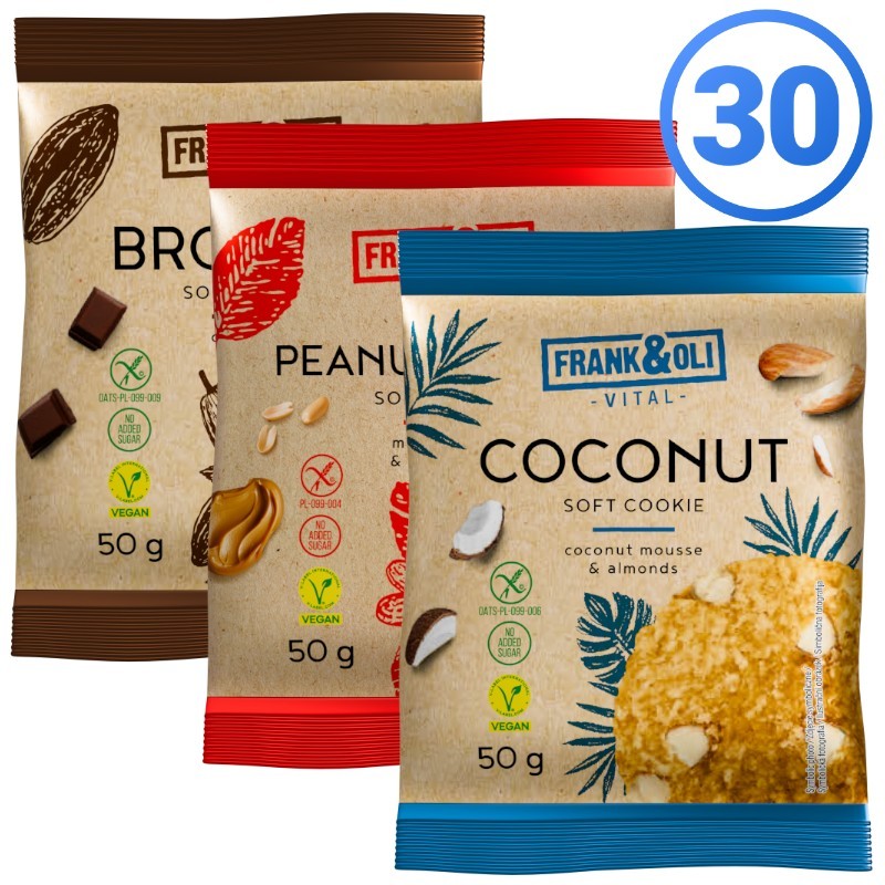 Set of 30 vegan gluten-free cookies by Frank&Oli – 10 cookies in each of 3 flavors (30x50g)
