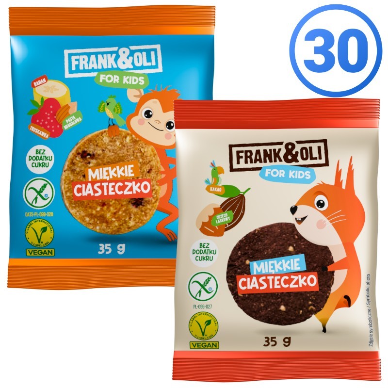 Zestaw 30 ciastek dla dzieci Frank&Oli - Dwa smaki (30x35g)