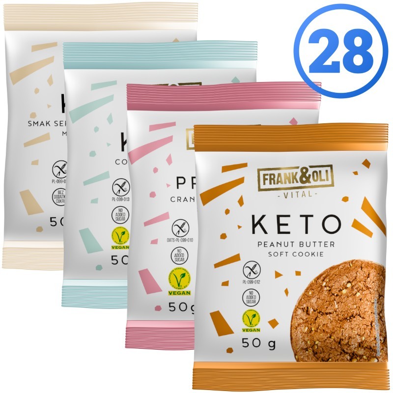 Set of 28 Frank&Oli Keto cookies – 7 cookies in each of four flavors (28x50g)