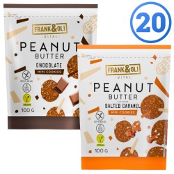 Zestaw 20 opakowań mini ciastek peanut butter Frank&Oli - po 10 paczek w 2 smakach (20x90g)