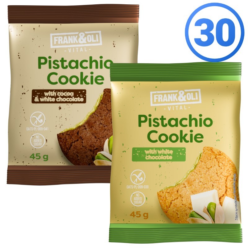 Zestaw 30 ciastek z pistacjami Frank&Oli - po 15 ciastek w dwóch smakach (30x45g)