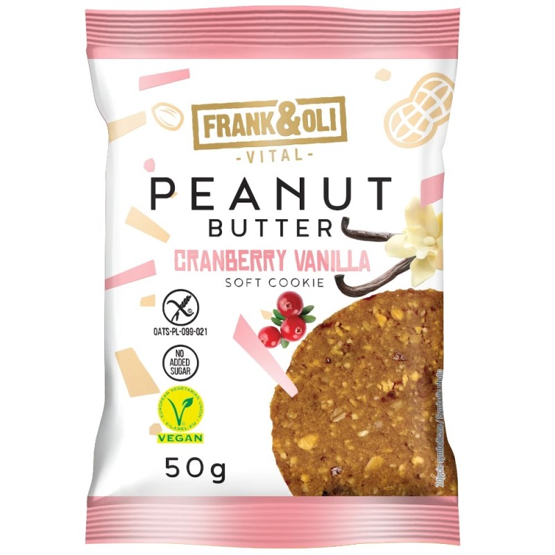 Frank&Oli Ciastko z masłem orzechowym - żurawina i wanilia - (50g)