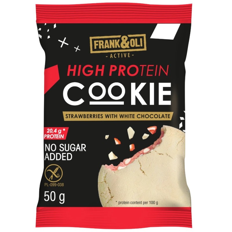 Frank&Oli Ciastko wysokoproteinowe - truskawki i biała czekolada - (50g)